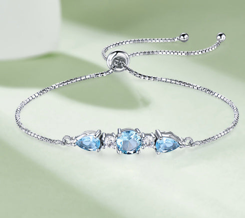 European And American 925 Sterling Silver Jewelry Nano Sky Blue Topaz Bracelet Adjustable Tennis Bracelet
