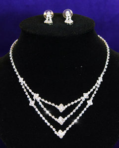 Wedding Bridal Rhinestone Necklace Earrings Set XS1027-0