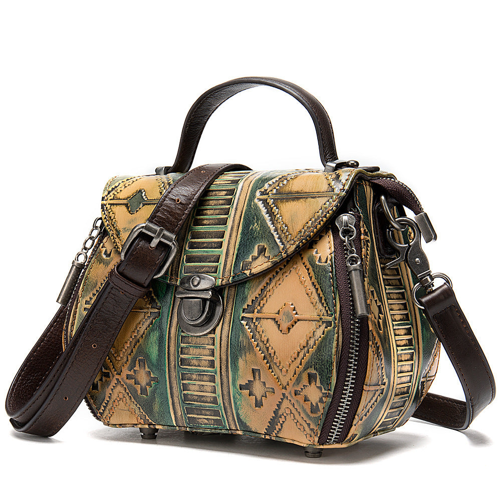 Women's embossed leather shoulder bag