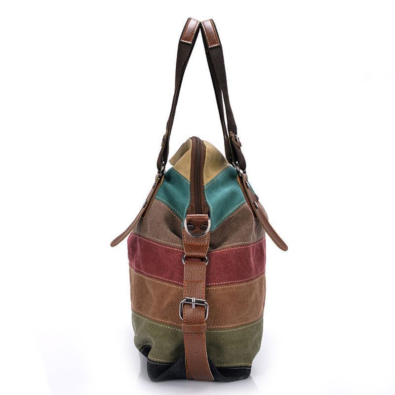 New Canvas Bag Europe and America Rainbow Stripe Canvas Bag Fashion Splicing Women's Washing Bag Canvas Bag Shoulder Bag