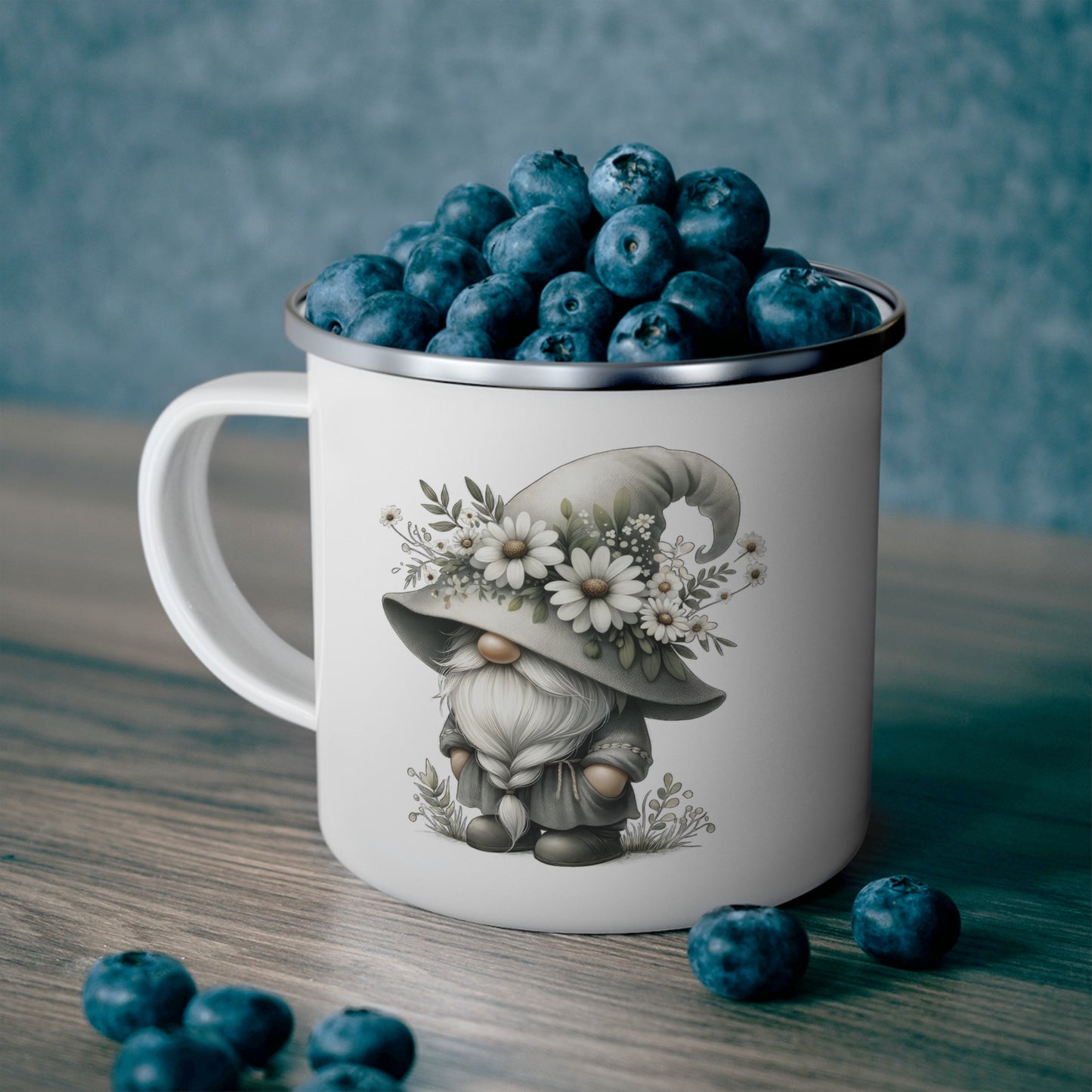 Rustic Nature Enamel Camping Mug with Gnome Design, Outdoor Adventure Gift, Coffee Mug, Travel Mug, Glamping Accessory