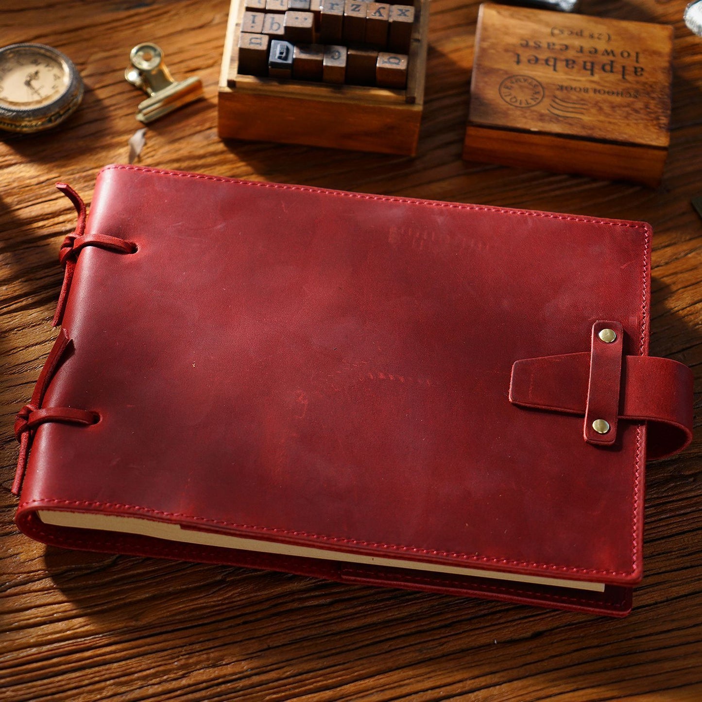 Vintage Handmade Leather Book Genuine Leather Rope Notes Painting