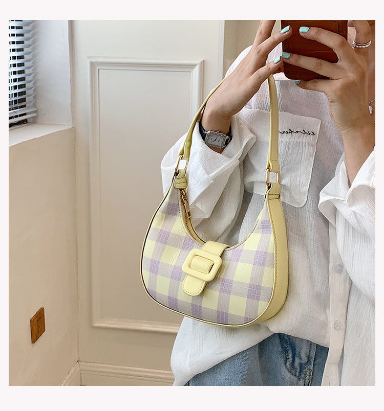 Plaid Underarm Bag Fashion French Niche Baguette Messenger Bag