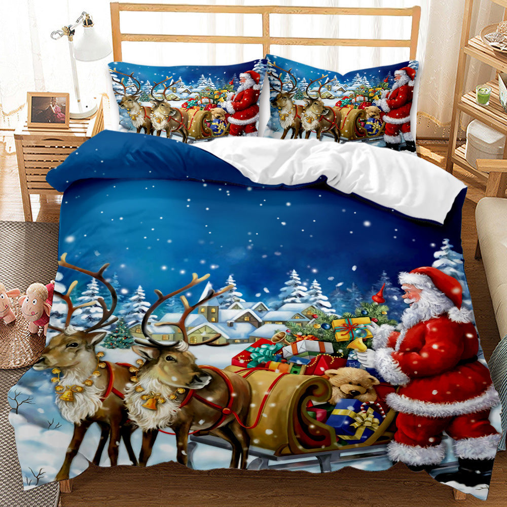Red Christmas 3D Digital Print Ground Bedding Three-piece Set