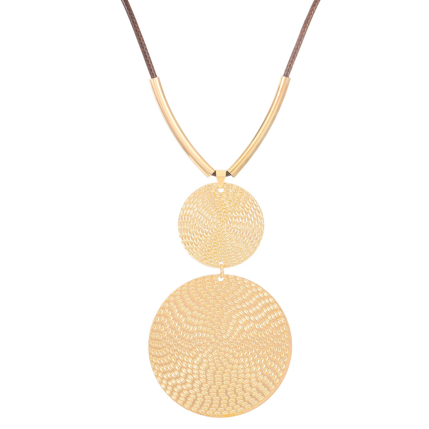 Exaggerated Pattern Double Round Cake Pendant Necklace