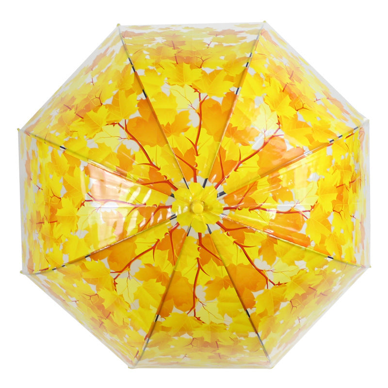 Long Handle Transparent Umbrella Painted Umbrella Maple Leaf Umbrella