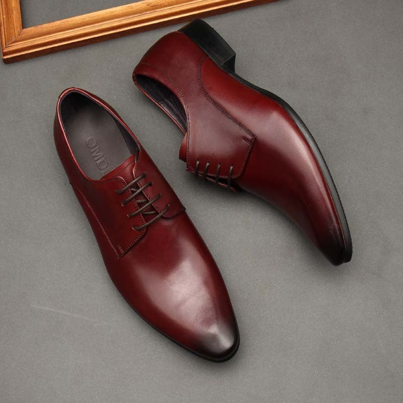 Pointed Toe Men's Shoes British Business Suits Lace Up Black Leather Shoes Men's Wedding Shoes