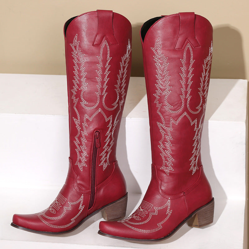 Women's Mid Heel Knee-high Boots Embroidery Vintage Store Hive UNIjuntos