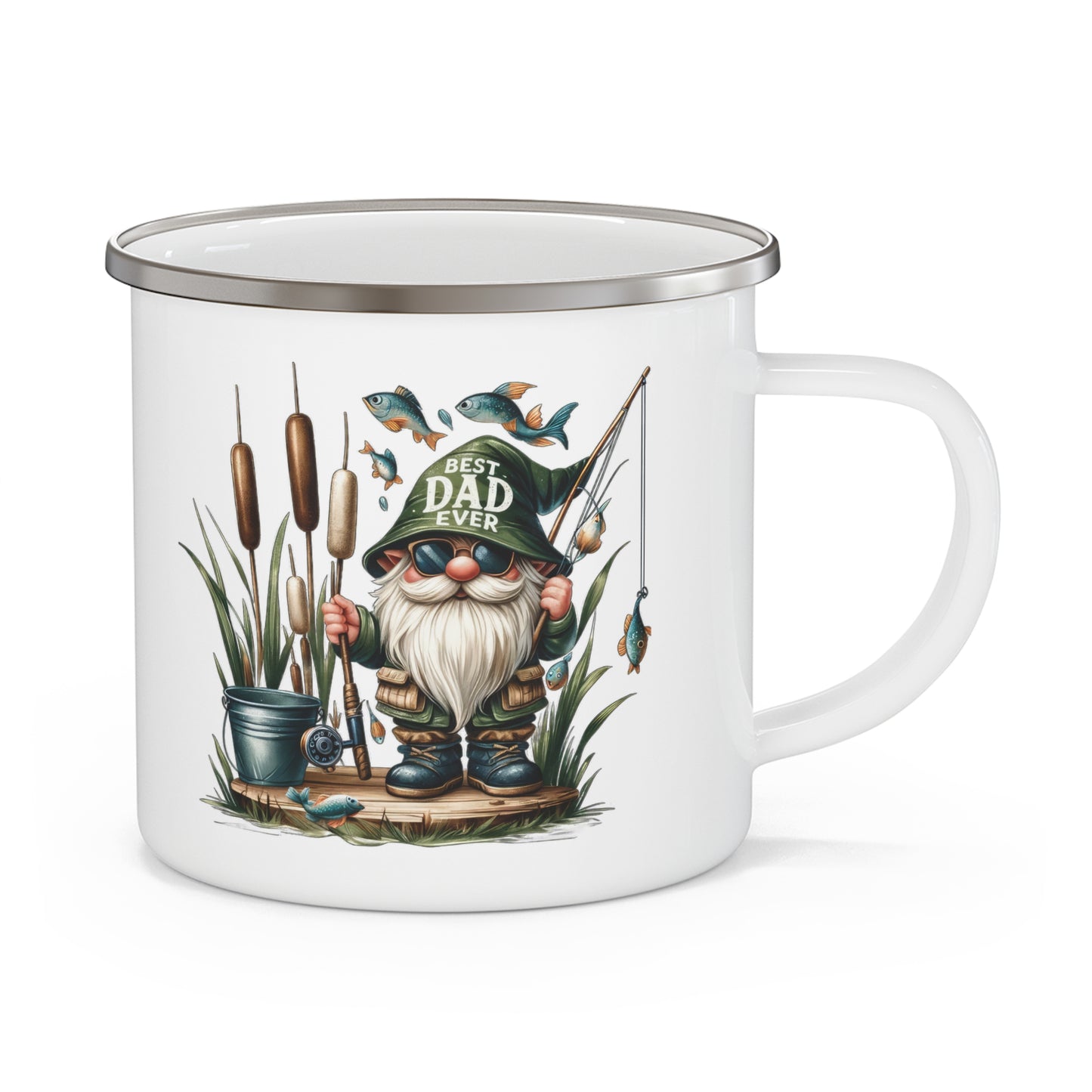 Best Dad Ever Enamel Camping Mug, Fishing Mug, Outdoor Coffee Cup, Father's Day Gift, Gnome Decor, Camping Accessories