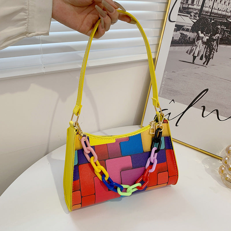 Fashion Check Contrast Color Small Square Bag Trend