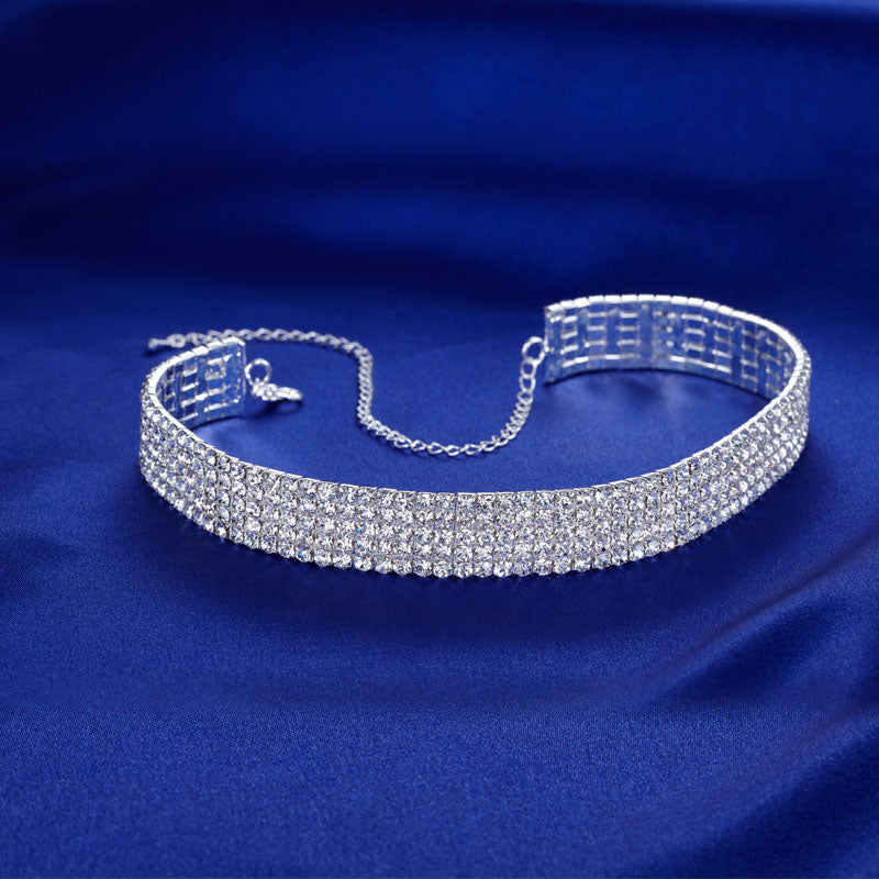 Wedding 5 Row Stretch Crystal Rhinestone Choker XC013-4