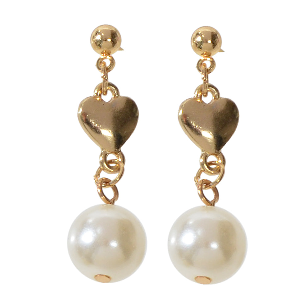 Anniversary Wedding Jewellery Simulated Pearl Decor Gold Heart Love Gift Earring-4
