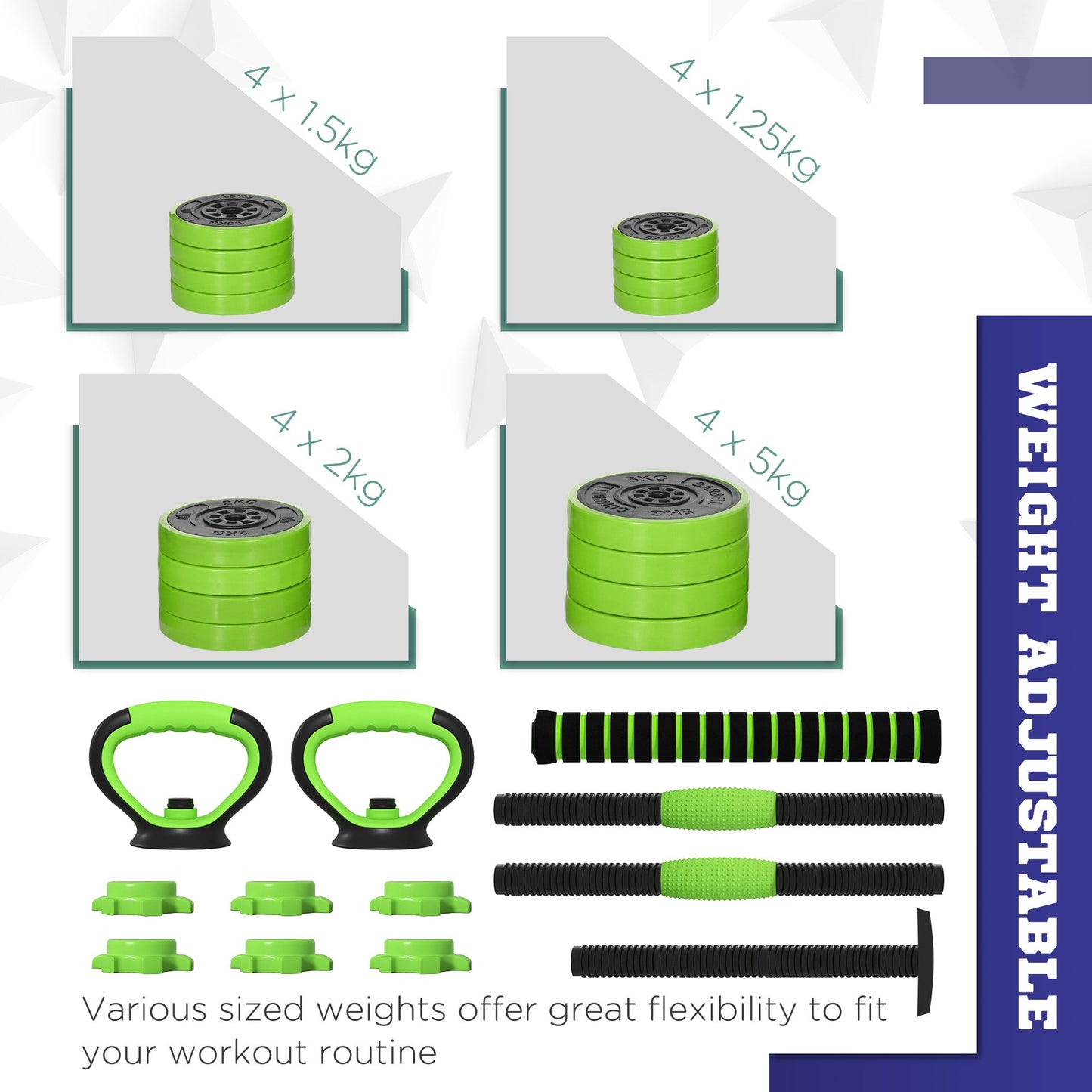 40kg Four-In-One Adjustable Weight Dumbbell Set - Green-4