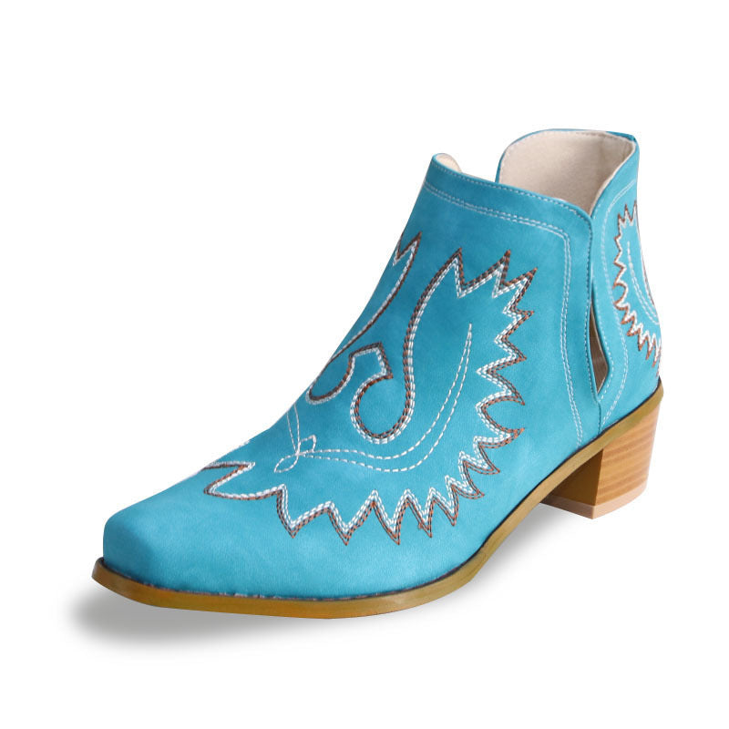 New Pointed Embroidered Chunky Heel Women's Pointed-toe Short Tube Boots Store Hive UNIjuntos