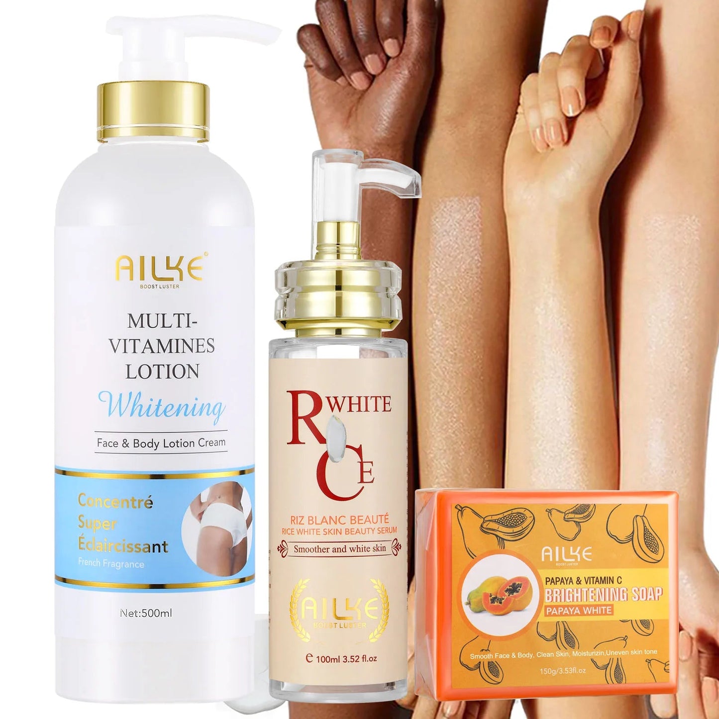 AILKE Lotion pour le corps blanchissante multi-vitamines avec vitamines A,E,B3,B5, augmente l'éclat cutané, même le teint, crème hydratante Hive JFA & TA Store