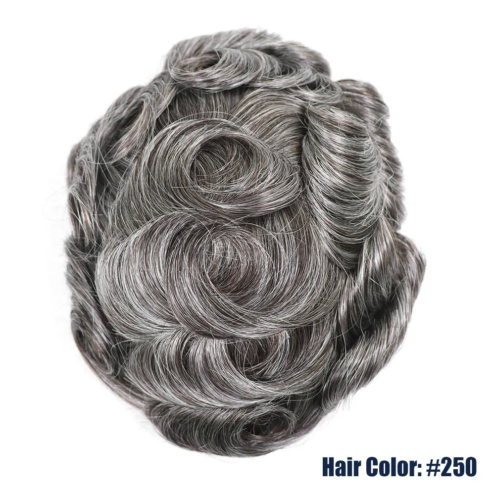 Toupet de prothèse de cheveux humains gris pour hommes, perruque en PU fin Mono Lace Front, système de perruque masculine, délié naturel ondulé, postiche pour homme Hive JFA & TA Store