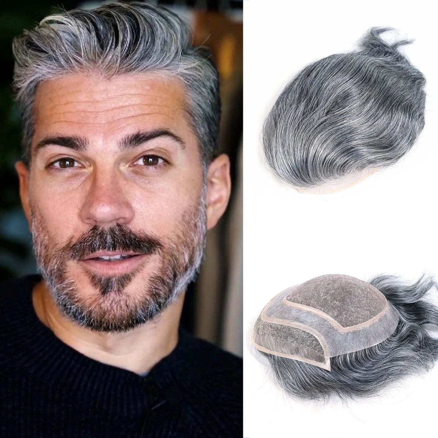 8x10 "gris mettre en évidence toupet pour hommes cheveux humains dentelle PU Mono Invisible morceau de cheveux dentelle avant mâle perruque hommes prothèse capillaire Hive JFA & TA Store