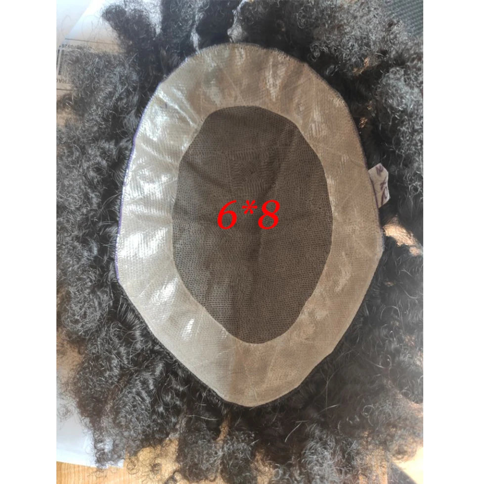 Nouvelle coiffure Afro bouclés toupet hommes toupet systèmes de remplacement noir Curl toupet de cheveux humains pour hommes noirs 8 ''x 6''Base