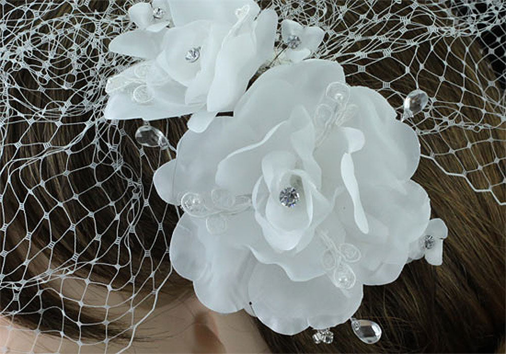 Bridal Wedding Birdcage Netting Veil with Fascinator Flower XT1570-0