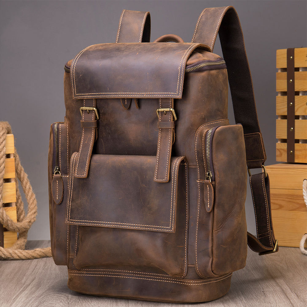 Men's Vintage Crazy Horse Leather Backpack