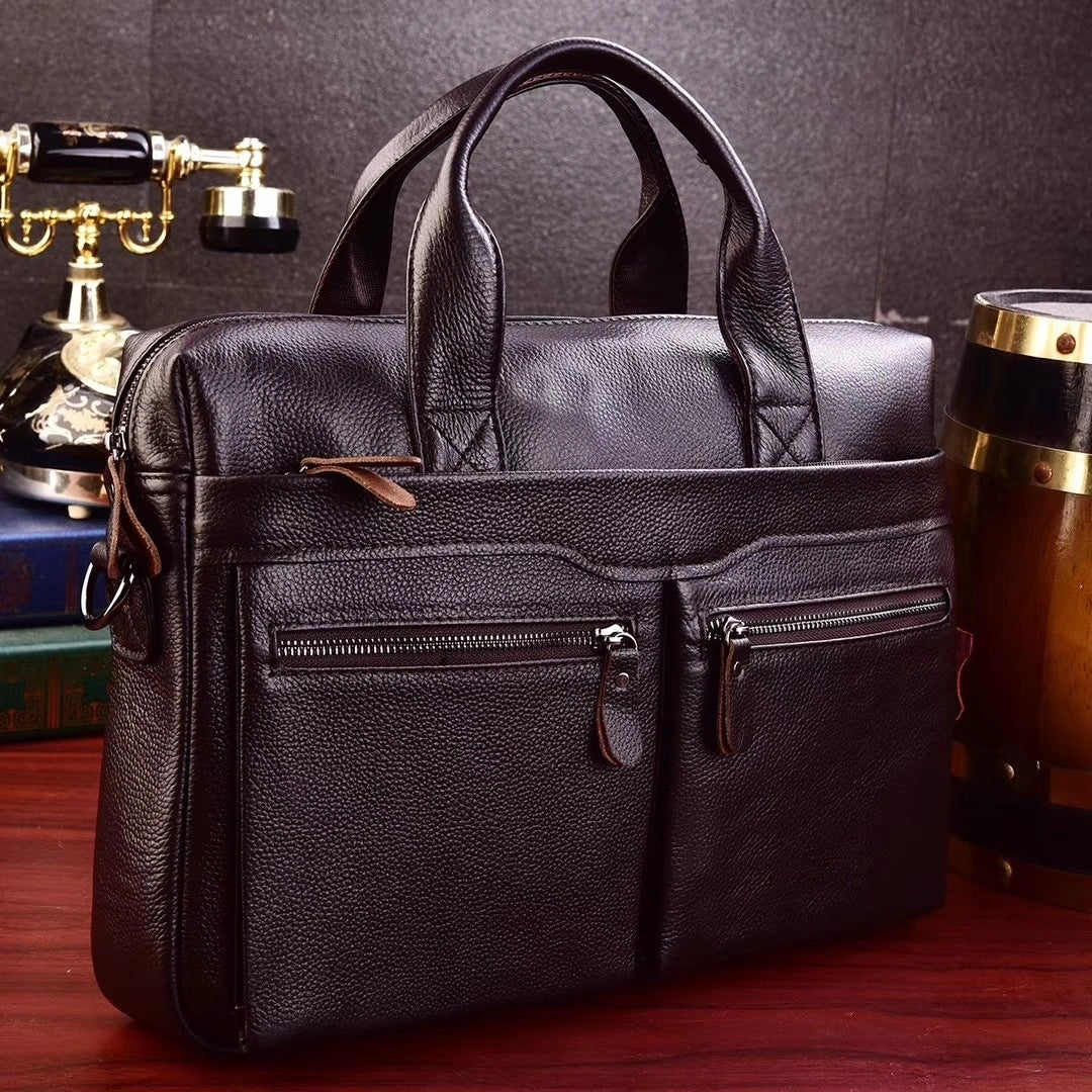 Men's Fashion Simple Large Capacity Leather Handbag