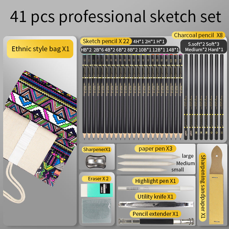 41 Pieces Drawing Sketch Pencil Cloth Bag Set