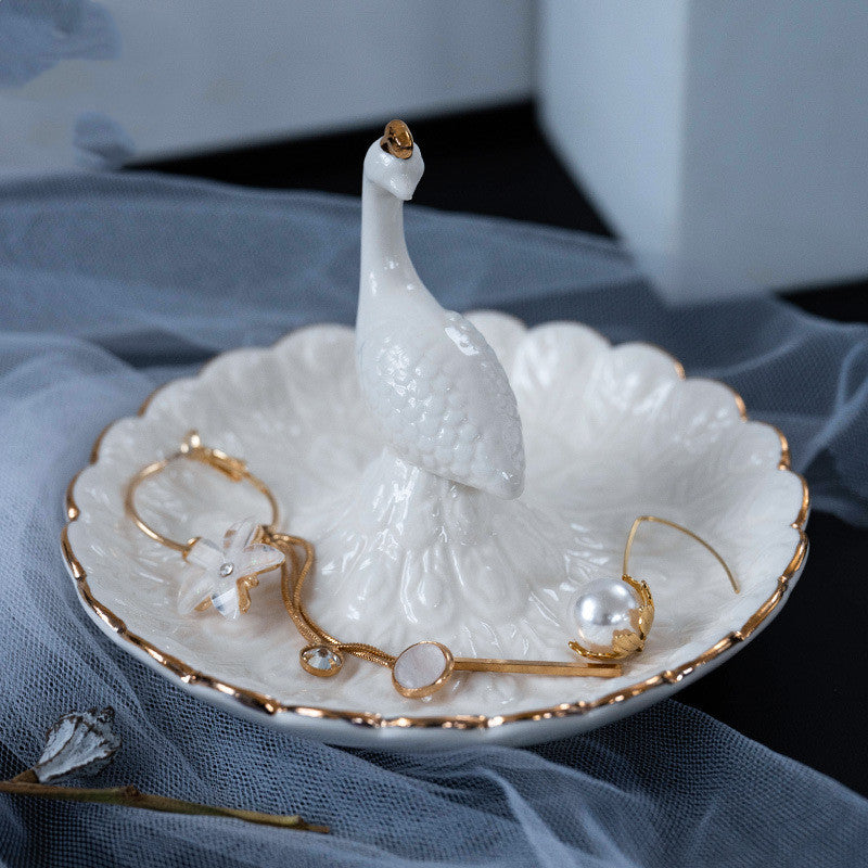 Ceramic Peacock Ring Jewelry Plate Earring Display Stand