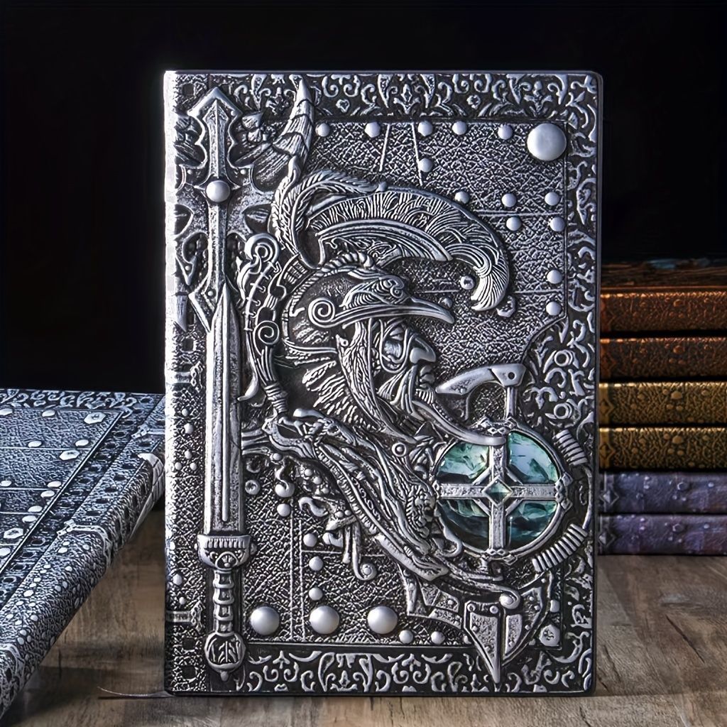Creative Retro 3D Warriors Relief A5 Notebook Journal Embossed Writing Notebook Handmade Leather Cover Diary Gift