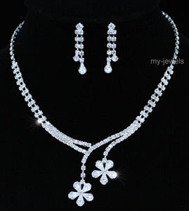 Wedding Flower Crystal Necklace Earrings Set XS1186-0