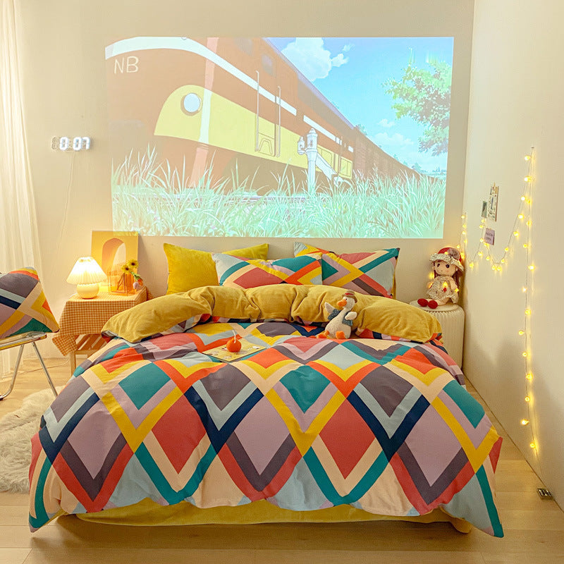 Three-piece Thermal Flannel Sheet And Quilt Cover