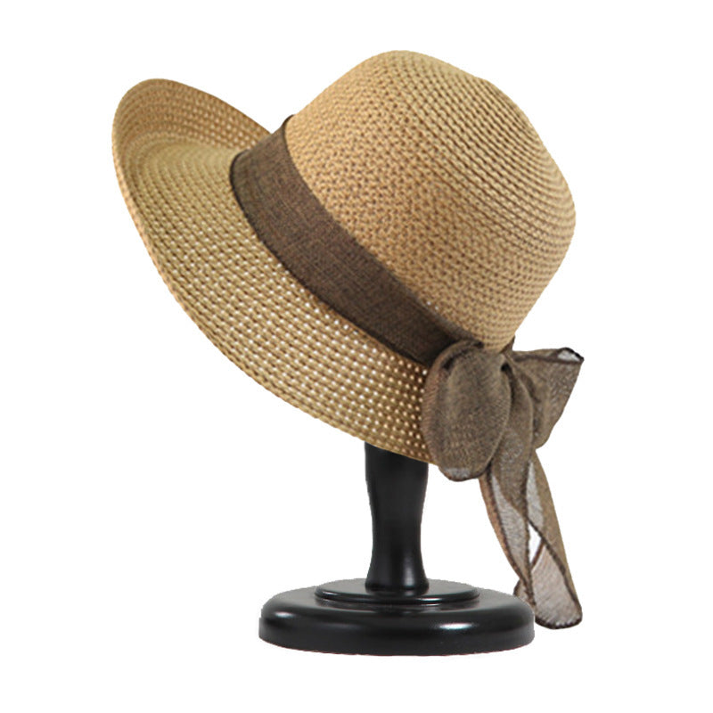 Fashion Bow Knot Beach Sun Hat Women's Foldable Basin Hat