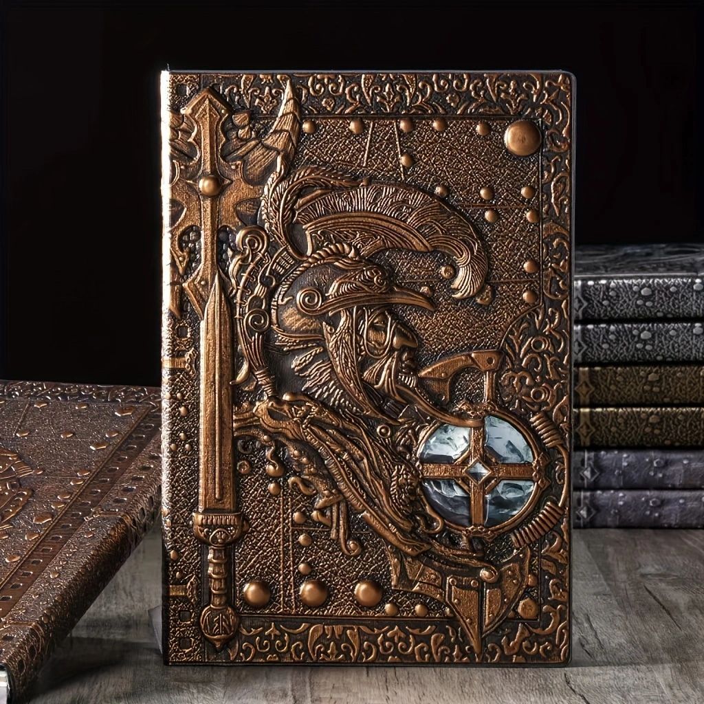 Creative Retro 3D Warriors Relief A5 Notebook Journal Embossed Writing Notebook Handmade Leather Cover Diary Gift