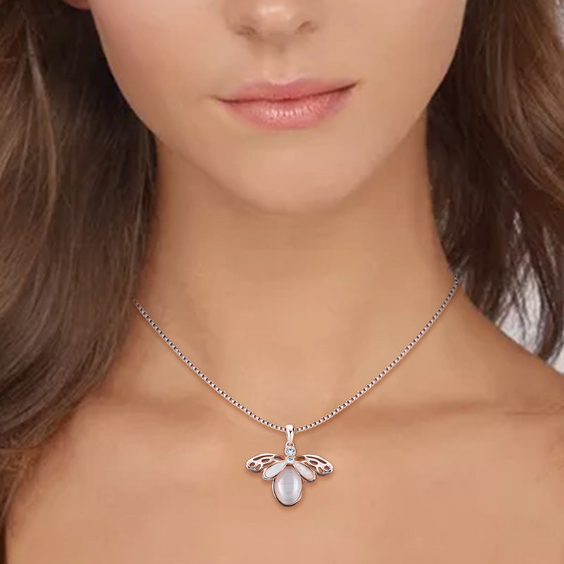 Simple Style Alloy Inlaid Zircon Necklace Earrings Opal Jewelry Two-piece Set