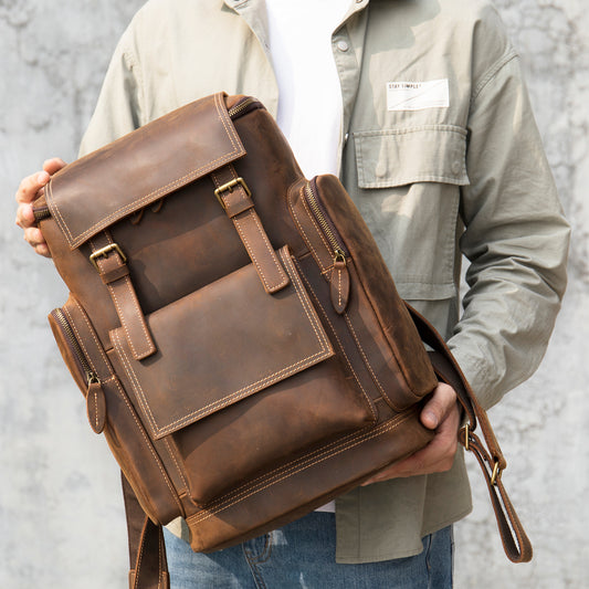 Men's Vintage Crazy Horse Leather Backpack