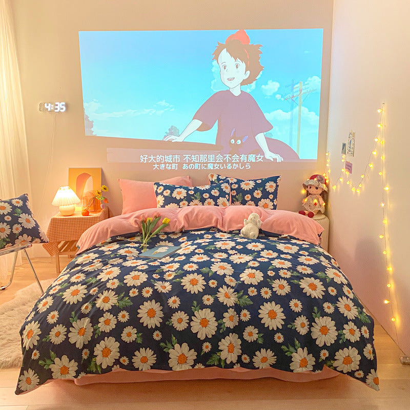 Three-piece Thermal Flannel Sheet And Quilt Cover