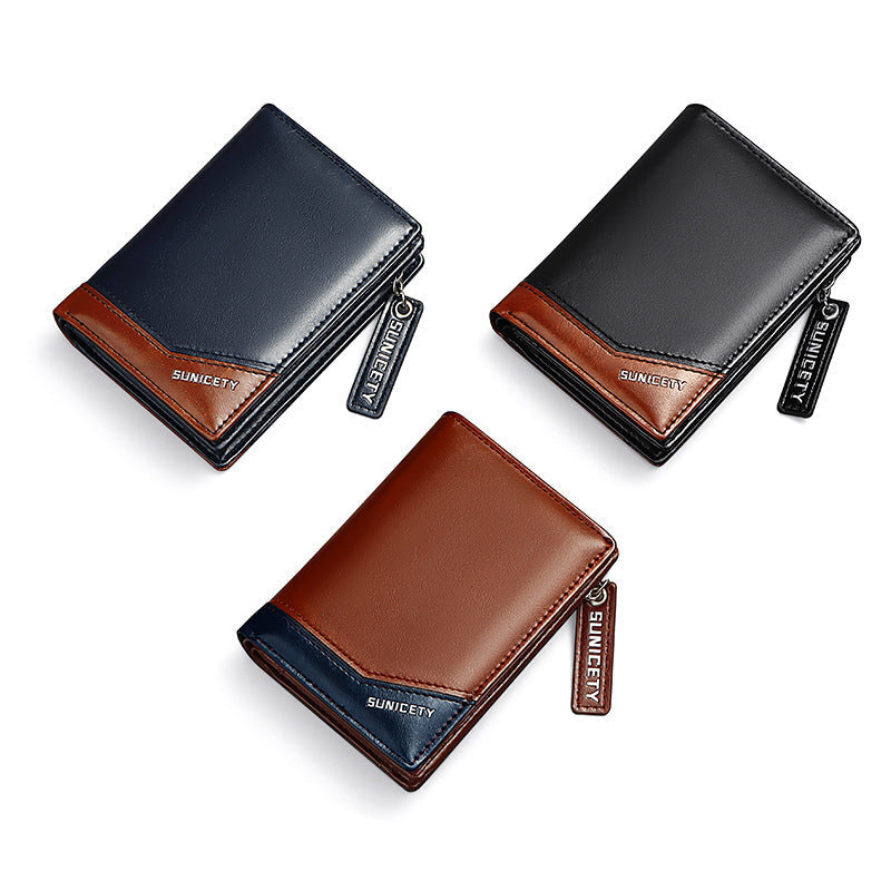 PU Leather Multifunctional Zipper Short Men's Wallet JFA UNIjuntos Entreprise