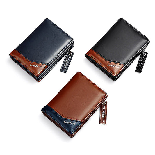 PU Leather Multifunctional Zipper Short Men's Wallet JFA UNIjuntos Entreprise