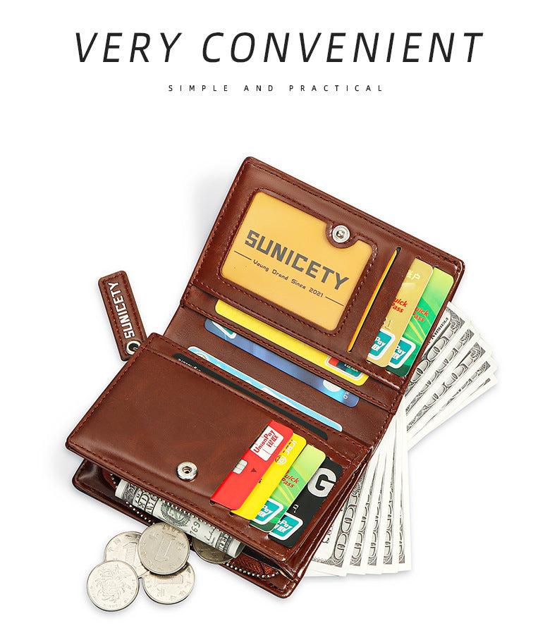 PU Leather Multifunctional Zipper Short Men's Wallet JFA UNIjuntos Entreprise