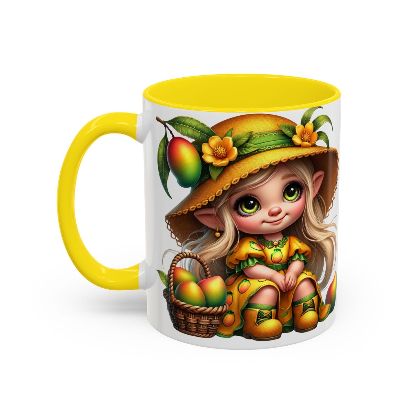 Whimsical Mango Fairy Coffee Mug - Cute Illustrative Design for Fruit Lovers