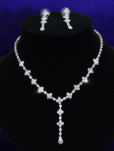Bridal Wedding Dangling Crystal Necklace Earrings Set XS1029-0