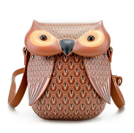 Three-dimensional owl mobile phone bag shoulder diagonal package female new summer Korean fashion pu printing small bag