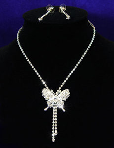 Wedding Butterfly Crystal Necklace Earrings Set XS1035-0