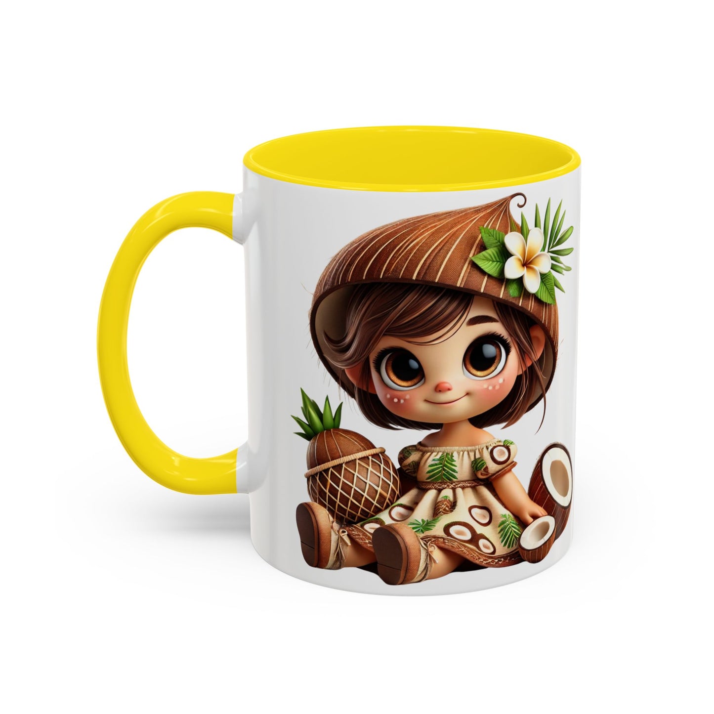 Tropical Kid's Accent Coffee Mug - Cute Animated Design with Pineapple & Coconut