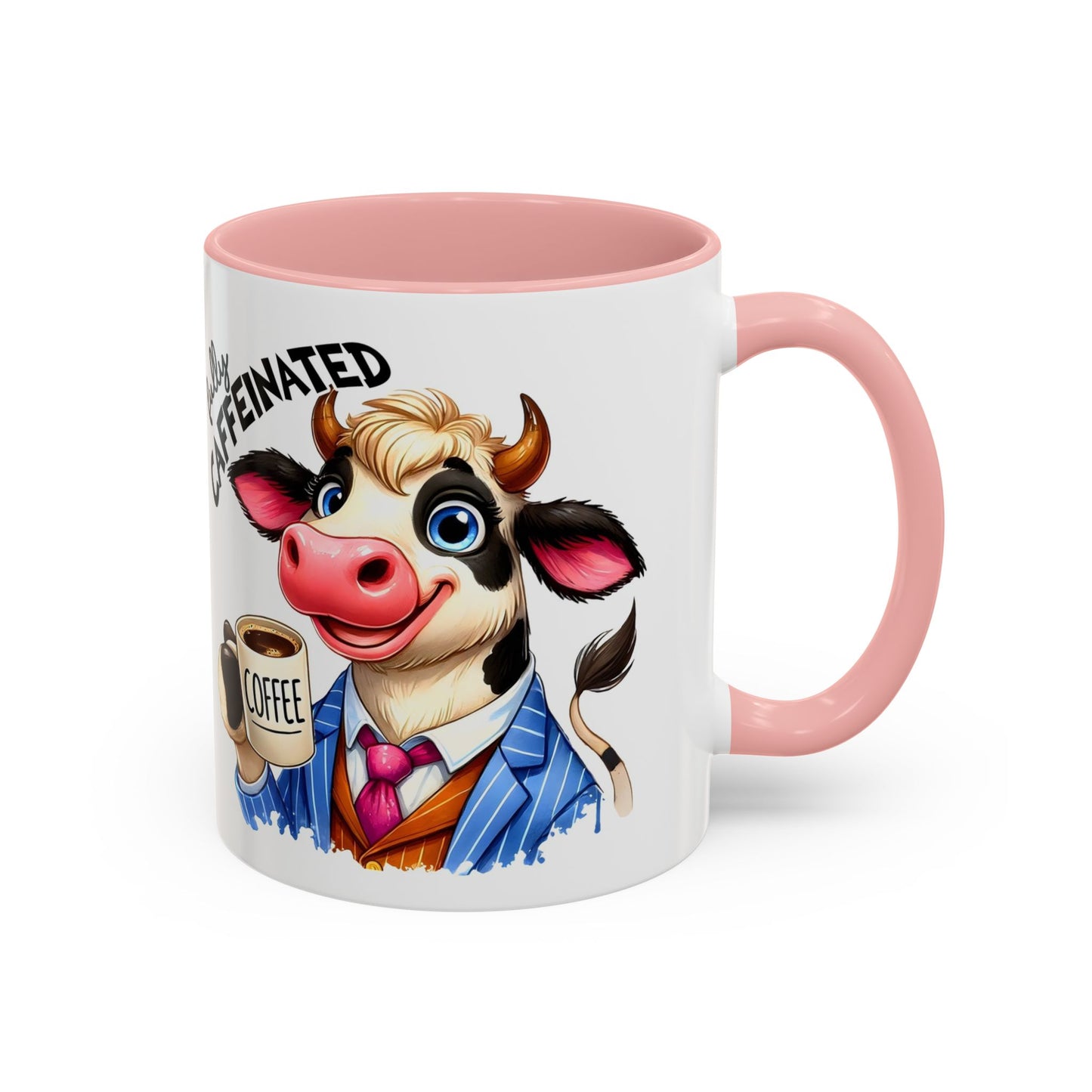 Caffeinated Cow Mug, Cute Animal Coffee Cup, Farmhouse Kitchen Gift, Fun Ceramic Mug for Coffee Lovers, Unique Drinkware for Holidays
