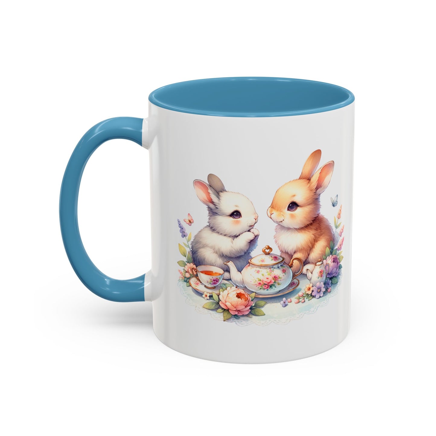 Whimsical Bunny Coffee Mug, Cute Bunny Mug for Spring, Easter Gift, Floral Rabbit Mug, Fun Coffee Cup
