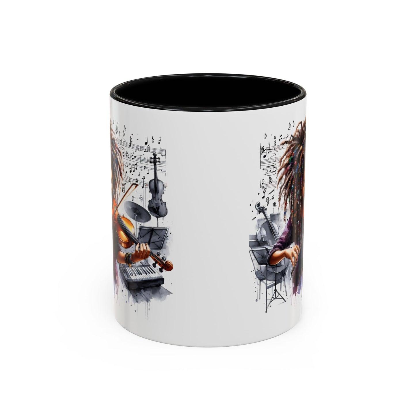 Musical Accent Coffee Mug, Music Lover Gift, Black and White Mug, Jazz Theme Mug, Artist Appreciation