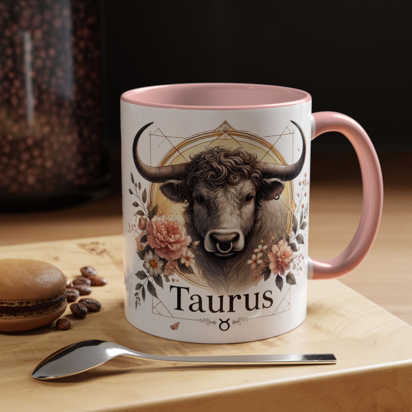 Taurus Floral Accent Coffee Mug | Astrology Gift for Taurus Fans | Office, Birthday, Zodiac Decor, Personalized Mug, Home & Kitchen