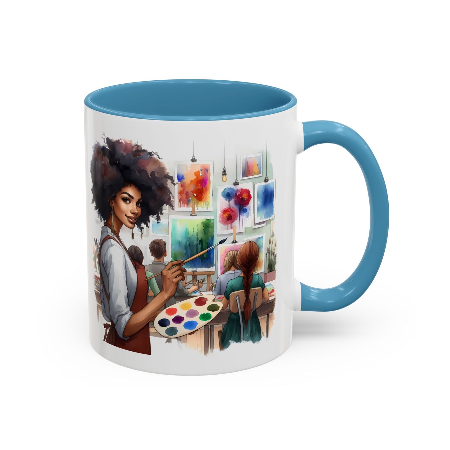 Artistic Creative Coffee Mug for Artists, Unique Mug Gift, Black Handle Ceramic Cup, Inspirational Art Lover Drinkware, Paint Palette Design