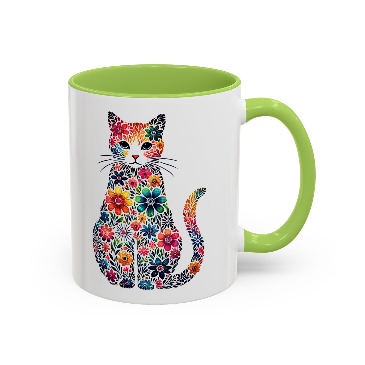 Floral Cat Coffee Mug, Colorful Cat Lover Mug, Gift for Cat Owners, Cat-Themed Kitchenware, Unique Animal Mug, Cozy Beverage Cup
