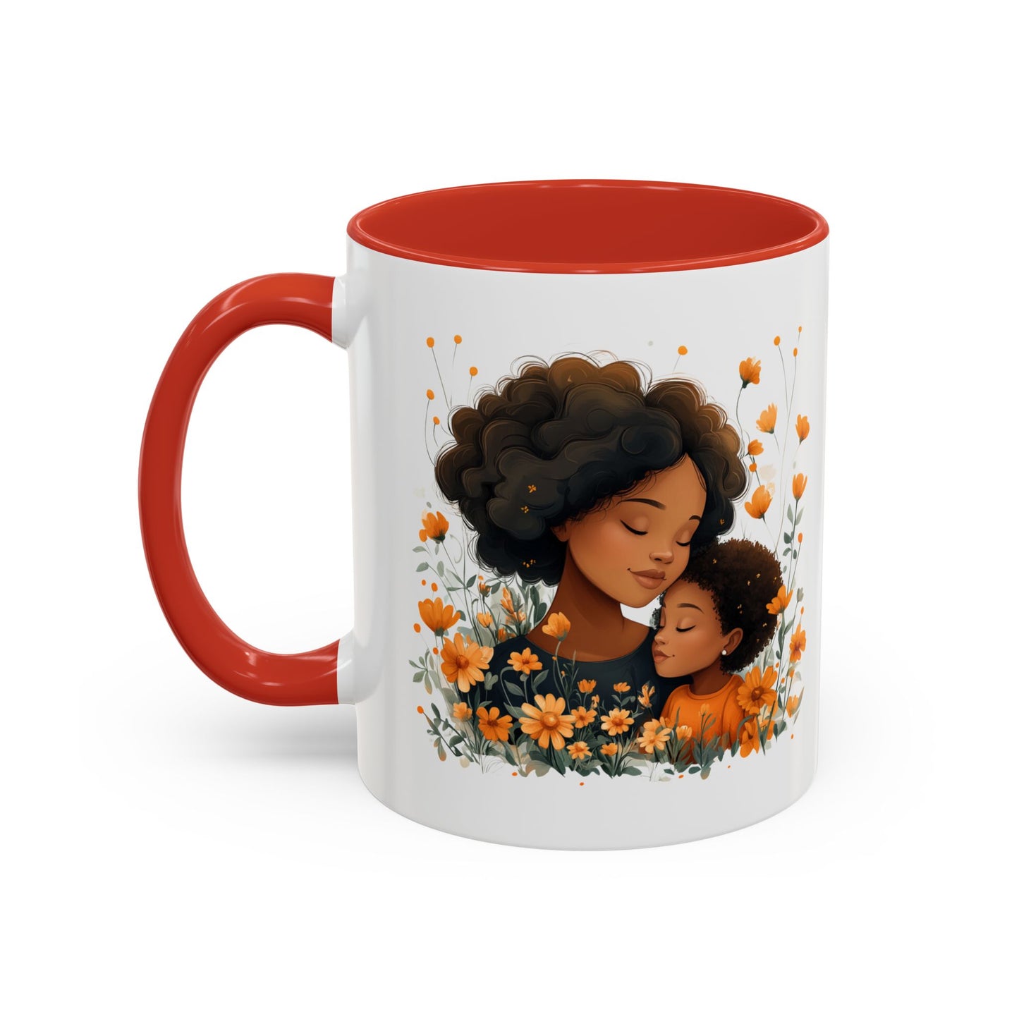 Mom & Child Floral Accent Coffee Mug, Cute Gift for Mother's Day, Spring Decoration, Warm Keepsake, Floral Artwork Mug